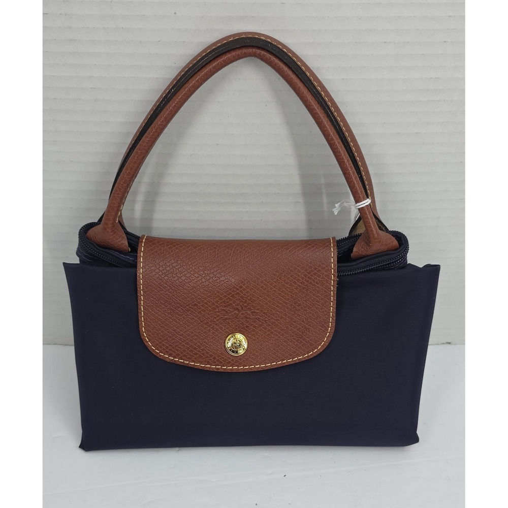 Longchamp Le Pliage‎ Type M Purple Nylon Tote Bag Brown Leather Trim France 1623 - Picture 3 of 8